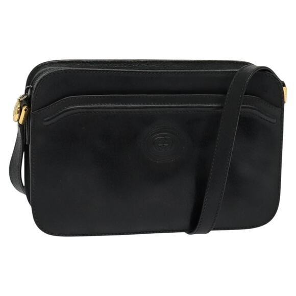 GUCCI Shoulder Bag Leather Black Gold 007 256 007 256 - Picture 1 of 16